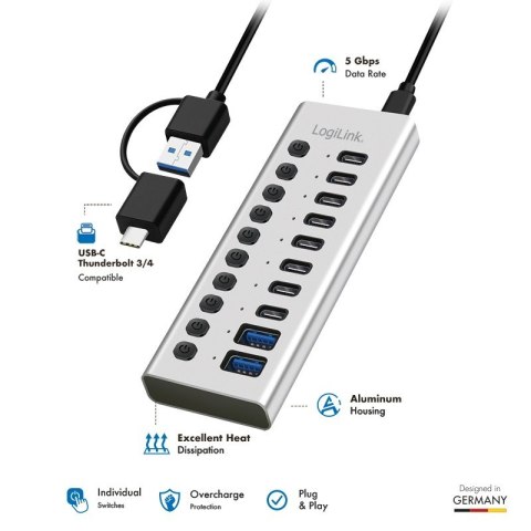 Hub USB3.2 10-portow USB-A/C, funkcja on/off