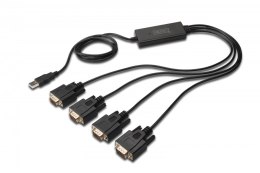 Kabel adapter USB-A 2.0 męski do 4x RS232 (DB9) męski | Chipset FTDI FT2232H | Czarny | Mocowanie na śruby | 1.5m