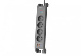 Listwa antyprzepięciowa 2m, 4 gniazda, 1xUSB-C, 2xUSB-A,PD 20W / QC 18W, 2400 J ochrony przeciwprzepięciowej