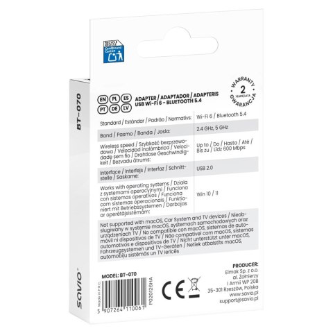 Adapter USB WiFi 6 Bluetooth 5.4 BT- 070