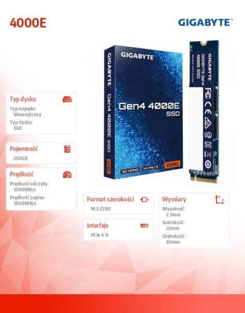 Dysk SSD NVMe 1.4 Gen4 250GB M.2 2280 3500/1800MB/s