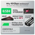 EEM2-40G Obudowa zewnętrzna aluminiowa USB4 Gen 3x2 M.2 SSD NVMe 40Gbps passive, USB-C cable, silicon sleeve