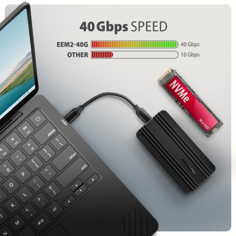 EEM2-40G Obudowa zewnętrzna aluminiowa USB4 Gen 3x2 M.2 SSD NVMe 40Gbps passive, USB-C cable, silicon sleeve