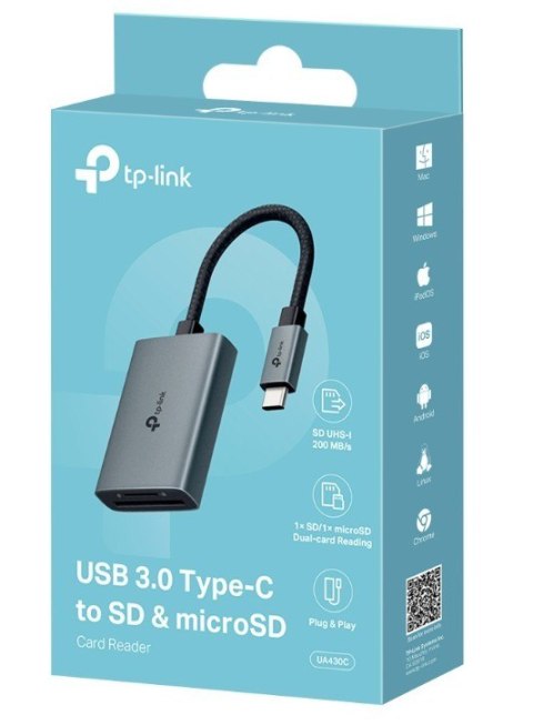 Adapter USB Type-C to SD & microSD 3.0 UA430C SPEC: 1 × USB-C Connector,1 × SD + 1 × microSD(TF) up to 200MBps 