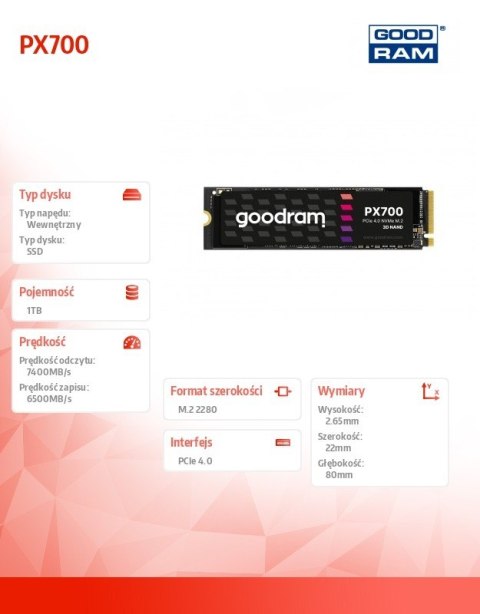 Dysk SSD PX700 1TB M.2 PCIe 2280 4x4 7400/6500MB/s