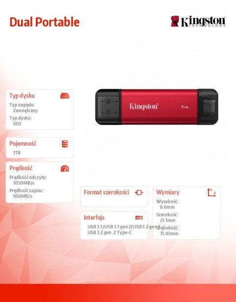 Dysk zewnętrzny SSD 1TB DualPortable USB-A/C 3.2 Gen2