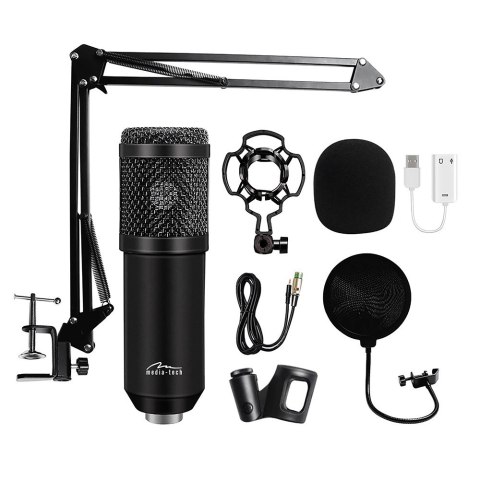 Mikrofon pojemnościowy, studyjny z zestawem akcesoriów STUDIO AND STREAMING MICROPHONE MT397K (Czarny)