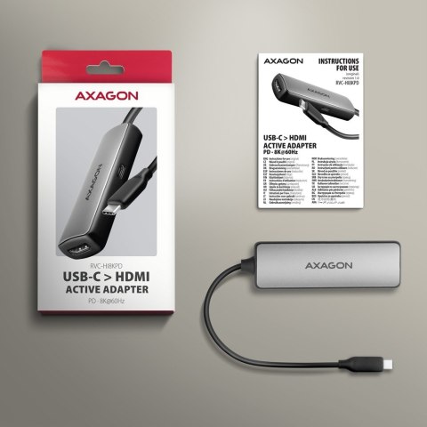 RVC-HI8KPD Adapter aktywny USB-C -> HDMI 8K/60Hz, Aluminum, PD100W, 16cm kabel
