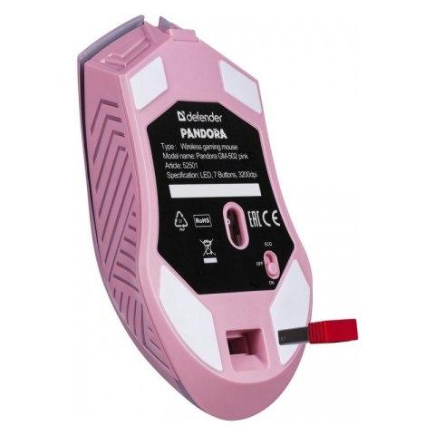 Mysz gamingowa bezprzewodowa PANDORA RF 3200DPI 7P różowa