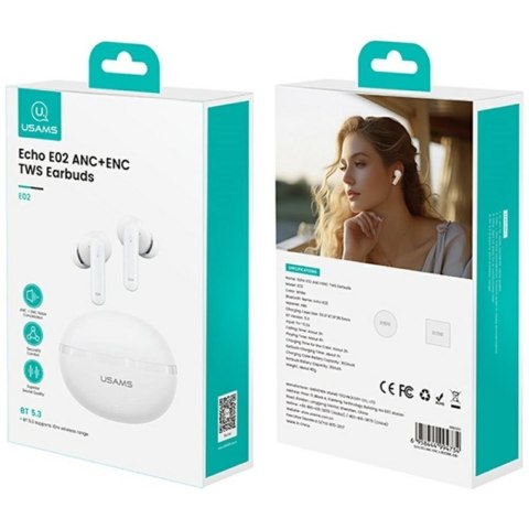 Słuchawki bluetooth TWS E02 ANC+ENC white