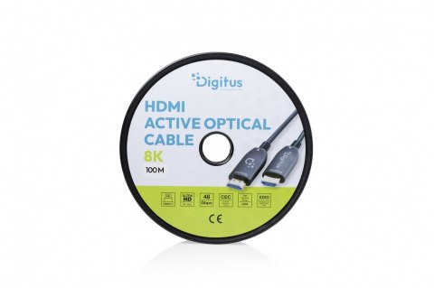 Kabel połączeniowy hybrydowy HDMI AOC | HDMI-A męski-męski | HDMI 2.1 | UHD-2 8K@60Hz | 48Gbps |HDR, eARC, HDCP 2.2, CEC | 100m