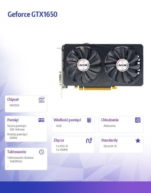Karta graficzna GeForce GTX1650 4GB GDDR6 128Bit DVI HDMI ATX Fan V6