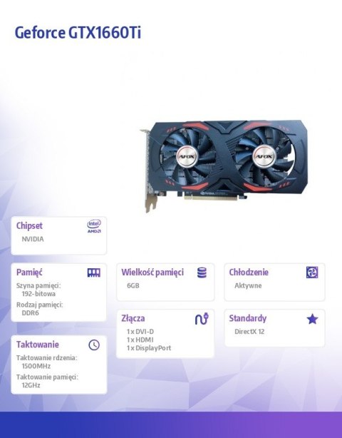 Karta graficzna GeForce GTX1660Ti 6GB GDDR6 DP DVI HDMI ATX Dual Fan